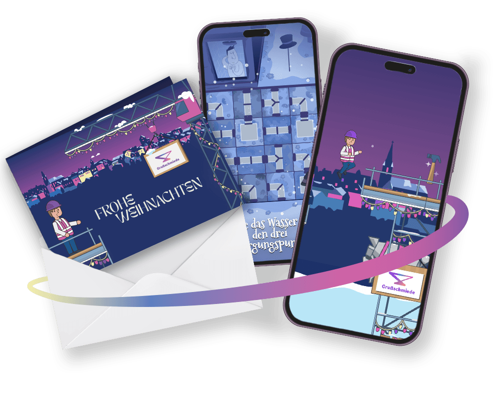 Individuelles Grußschmiede-Browsergame auf Karte, Smartphone und Laptop